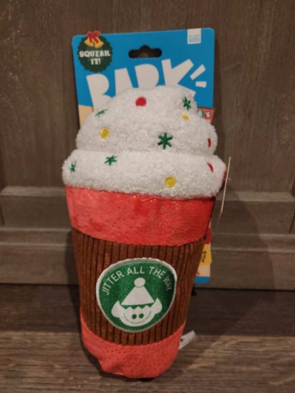 BARK Holiday Santa's Workchomp Jumbo Jingle Latte Dog Plush Toy - Extra Large